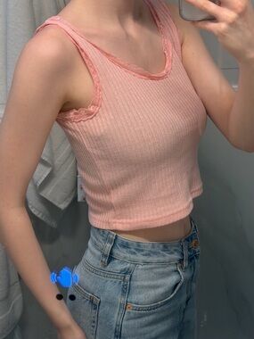 Women's Ribbed Lace-Trim Tank Top - Pink